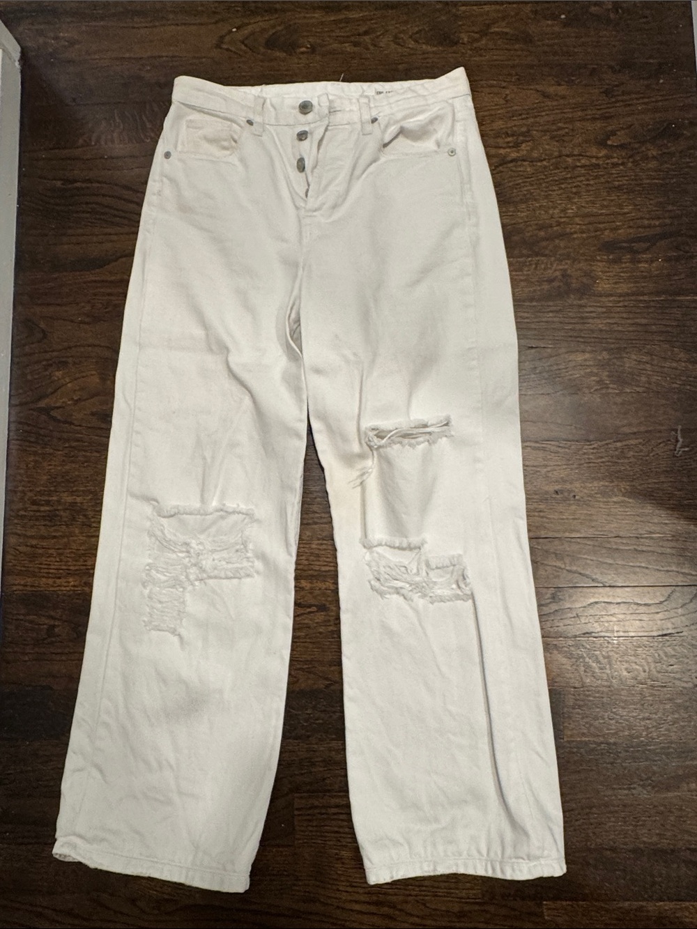 Blank NYC White Distressed Wide-Leg Jeans